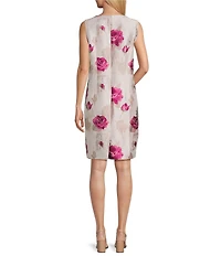 Caroline Rose Romantic Rose Jacquard Scoop Neck Sleeveless Coordinating Sheath Dress