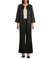 Caroline Rose Sequin Sparkle Round Neck 3/4 Sleeves Boxy Jacket