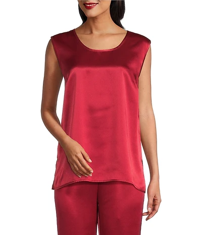 Caroline Rose Soft Satin Scoop Neck Sleeveless Long Coordinating Tank Top