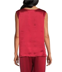 Caroline Rose Soft Satin Scoop Neck Sleeveless Long Coordinating Tank Top