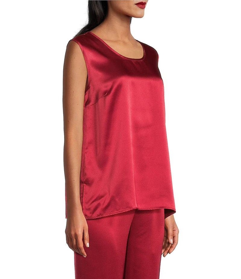 Caroline Rose Soft Satin Scoop Neck Sleeveless Long Coordinating Tank Top