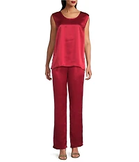 Caroline Rose Soft Satin Scoop Neck Sleeveless Long Coordinating Tank Top