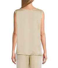 Caroline Rose Soft Satin Scoop Neck Sleeveless Long Coordinating Tank Top
