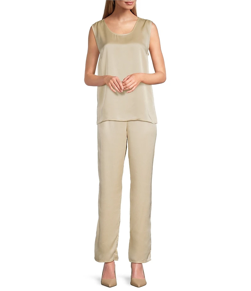 Caroline Rose Soft Satin Scoop Neck Sleeveless Long Coordinating Tank Top