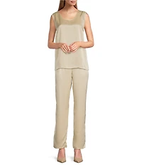 Caroline Rose Soft Satin Scoop Neck Sleeveless Long Coordinating Tank Top