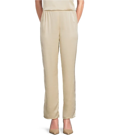 Caroline Rose Soft Satin Coordinating Straight-Leg Pull-On Pants