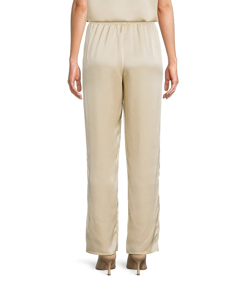 Caroline Rose Soft Satin Coordinating Straight-Leg Pull-On Pants