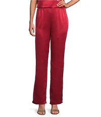 Caroline Rose Soft Satin Coordinating Straight-Leg Pull-On Pants