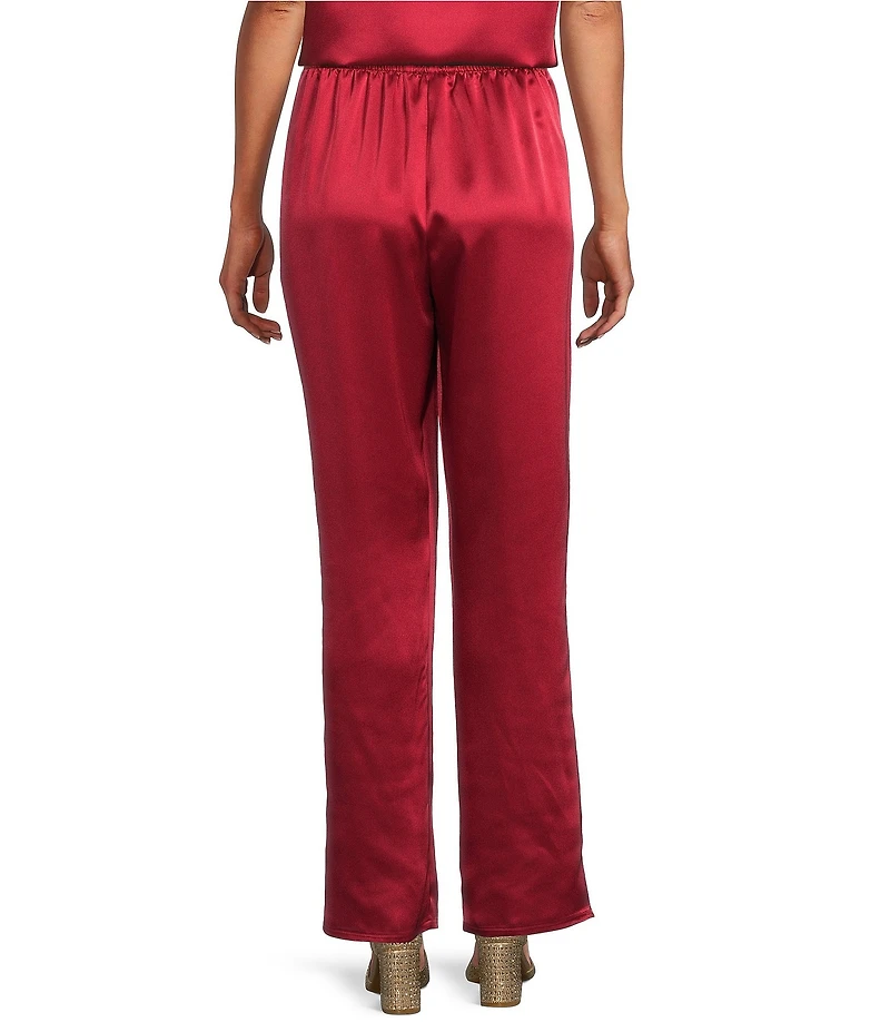 Caroline Rose Soft Satin Coordinating Straight-Leg Pull-On Pants