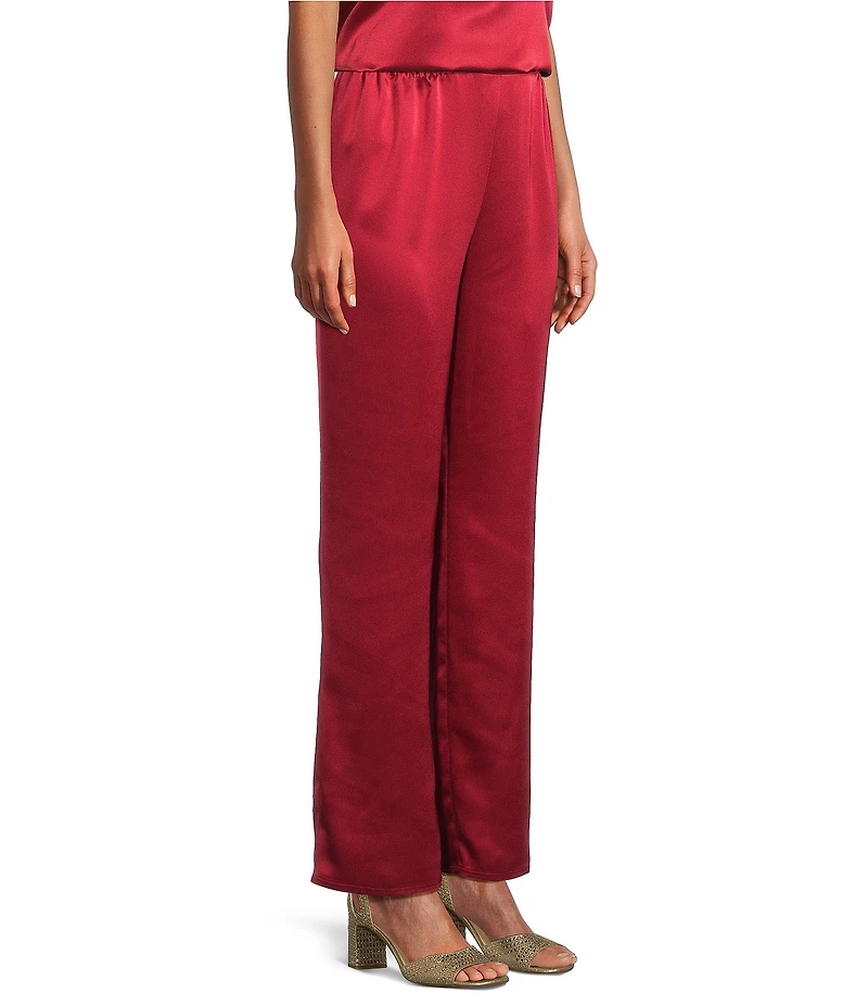 Caroline Rose Soft Satin Coordinating Straight-Leg Pull-On Pants