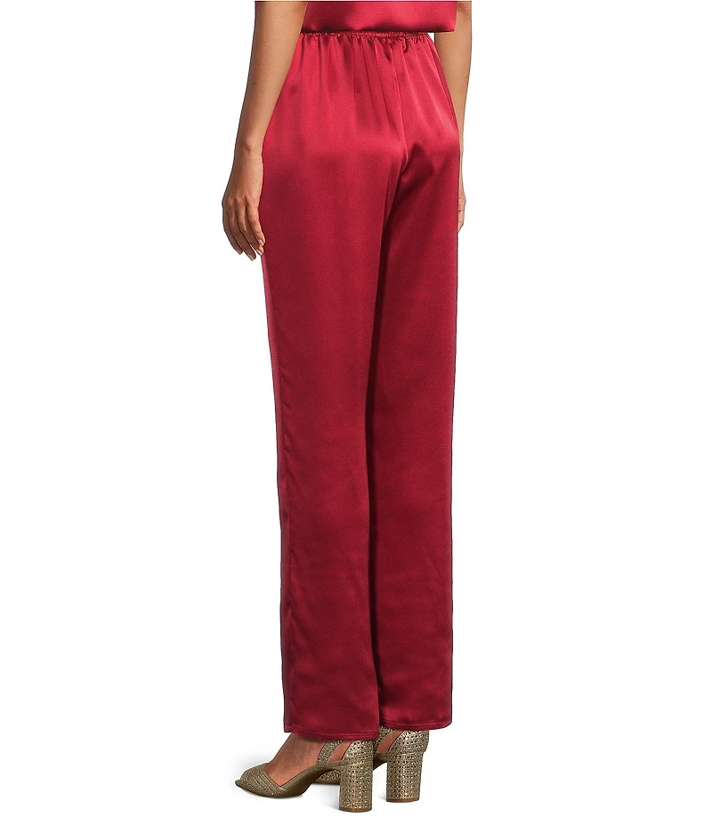 Caroline Rose Soft Satin Coordinating Straight-Leg Pull-On Pants