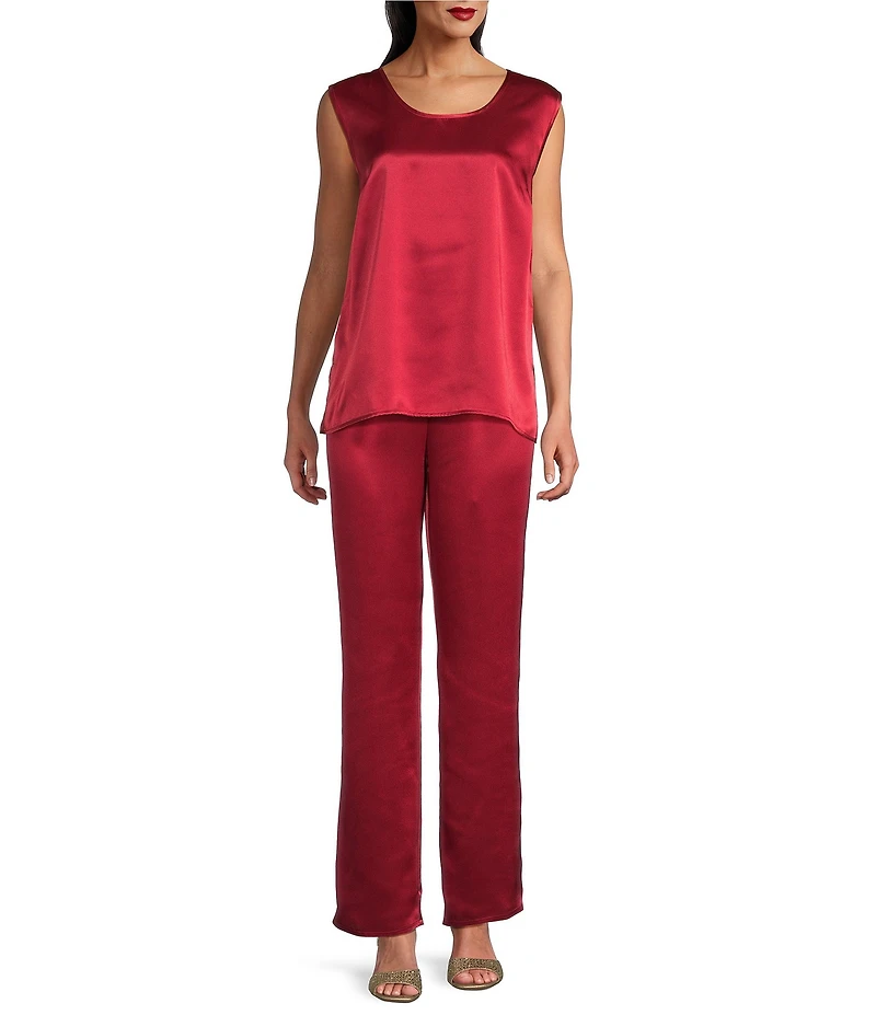 Caroline Rose Soft Satin Coordinating Straight-Leg Pull-On Pants