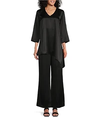 Caroline Rose Soft Satin Wide Leg Pull-On Coordinating Pants