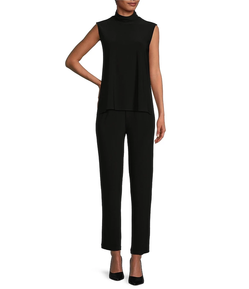 Caroline Rose Stretch Knit Jersey Mock Neck Sleeveless Tank Top