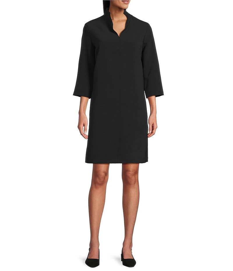 Caroline Rose Taylor Crepe Split Mandarin Collar 3/4 Sleeve A-Line Dress