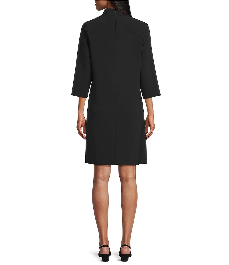 Caroline Rose Taylor Crepe Split Mandarin Collar 3/4 Sleeve A-Line Dress