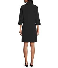 Caroline Rose Taylor Crepe Split Mandarin Collar 3/4 Sleeve A-Line Dress
