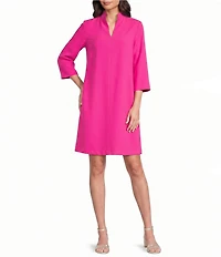Caroline Rose Taylor Crepe Split Mandarin Collar 3/4 Sleeve A-Line Dress