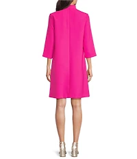 Caroline Rose Taylor Crepe Split Mandarin Collar 3/4 Sleeve A-Line Dress