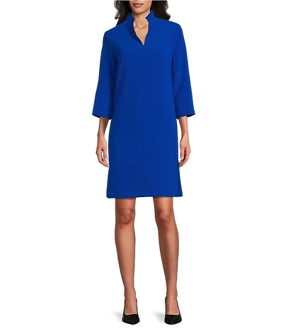 Caroline Rose Taylor Crepe Split Mandarin Collar 3/4 Sleeve A-Line Dress
