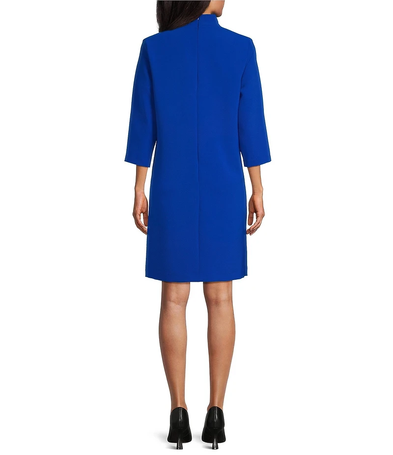 Caroline Rose Taylor Crepe Split Mandarin Collar 3/4 Sleeve A-Line Dress