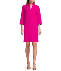 Caroline Rose Taylor Crepe Split Mandarin Collar 3/4 Sleeve A-Line Dress