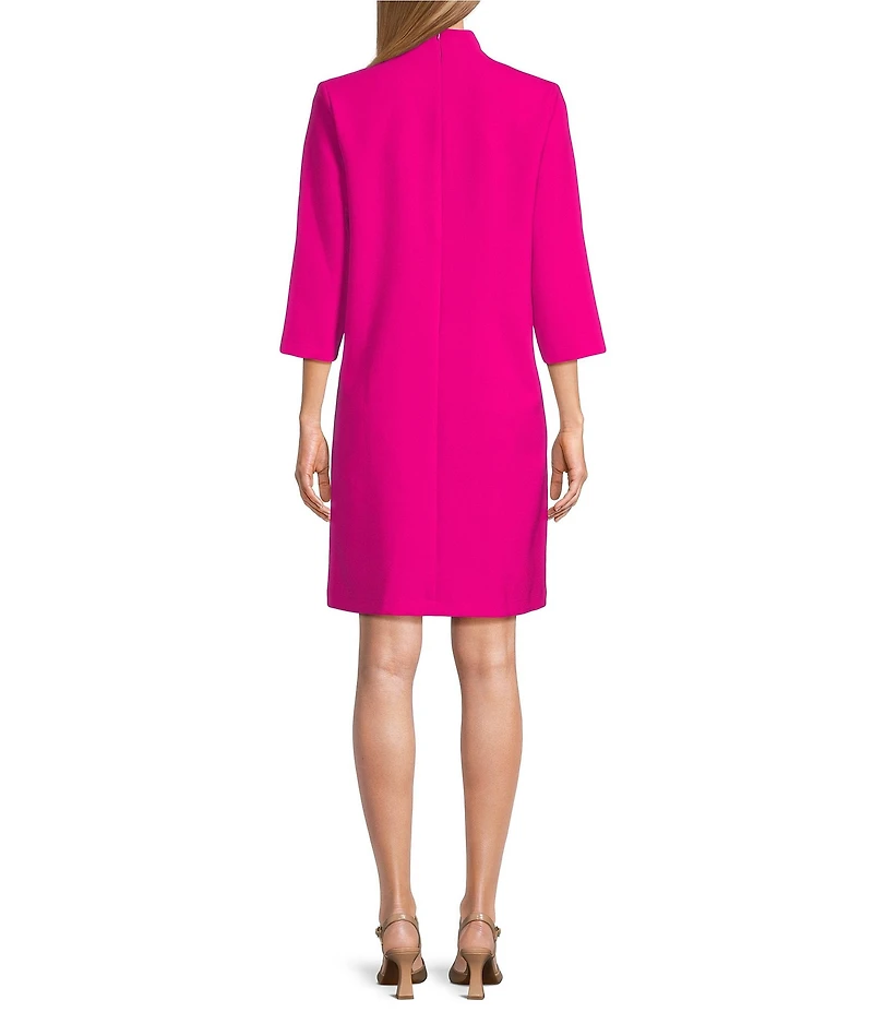 Caroline Rose Taylor Crepe Split Mandarin Collar 3/4 Sleeve A-Line Dress