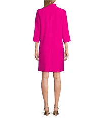 Caroline Rose Taylor Crepe Split Mandarin Collar 3/4 Sleeve A-Line Dress