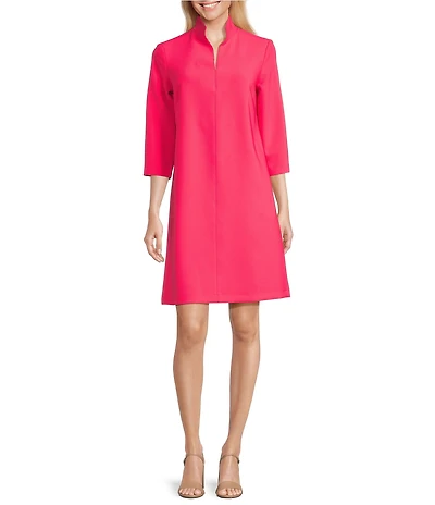 Caroline Rose Taylor Crepe Split Mandarin Collar 3/4 Sleeve A-Line Dress