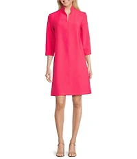 Caroline Rose Taylor Crepe Split Mandarin Collar 3/4 Sleeve A-Line Dress
