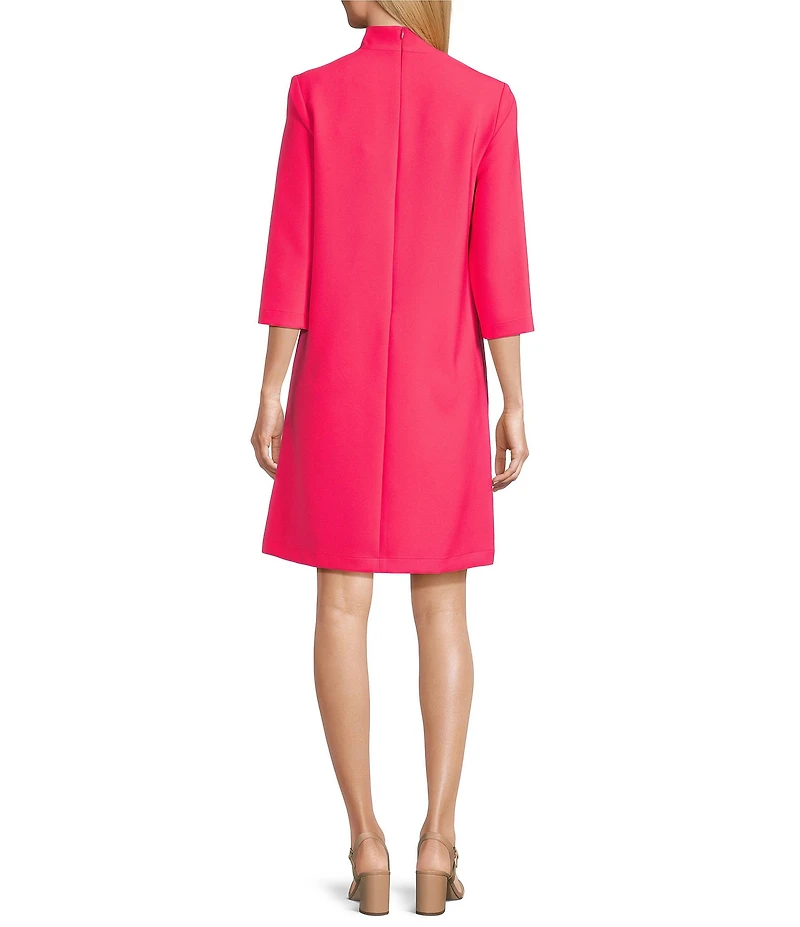 Caroline Rose Taylor Crepe Split Mandarin Collar 3/4 Sleeve A-Line Dress