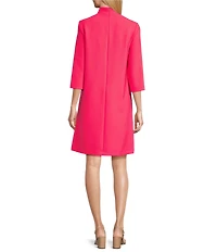 Caroline Rose Taylor Crepe Split Mandarin Collar 3/4 Sleeve A-Line Dress