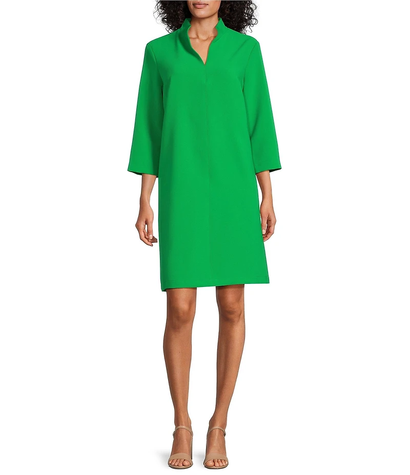 Caroline Rose Taylor Crepe Split Mandarin Collar 3/4 Sleeve A-Line Dress