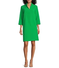 Caroline Rose Taylor Crepe Split Mandarin Collar 3/4 Sleeve A-Line Dress