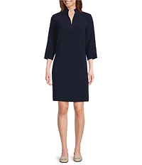 Caroline Rose Taylor Crepe Split Mandarin Collar 3/4 Sleeve A-Line Dress