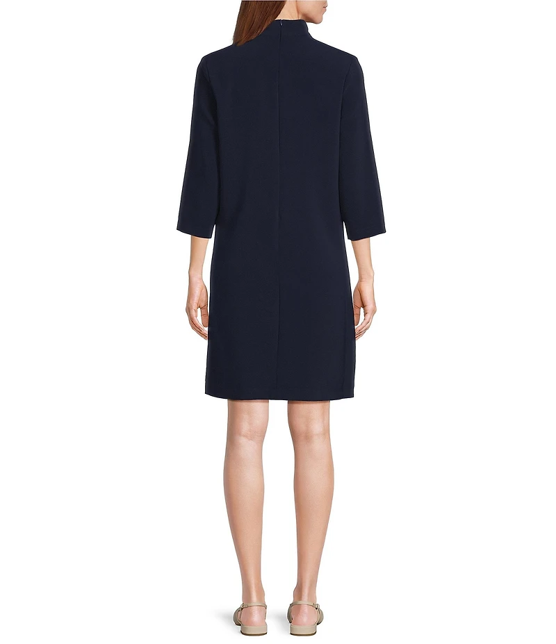 Caroline Rose Taylor Crepe Split Mandarin Collar 3/4 Sleeve A-Line Dress