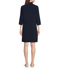 Caroline Rose Taylor Crepe Split Mandarin Collar 3/4 Sleeve A-Line Dress