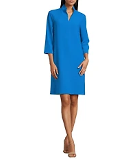 Caroline Rose Taylor Crepe Split Mandarin Collar 3/4 Sleeve A-Line Dress