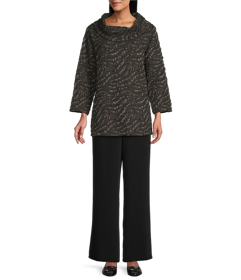 Caroline Rose Texture Knit Cowl Neck 3/4 Sleeve Top