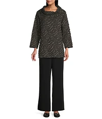 Caroline Rose Texture Knit Cowl Neck 3/4 Sleeve Top