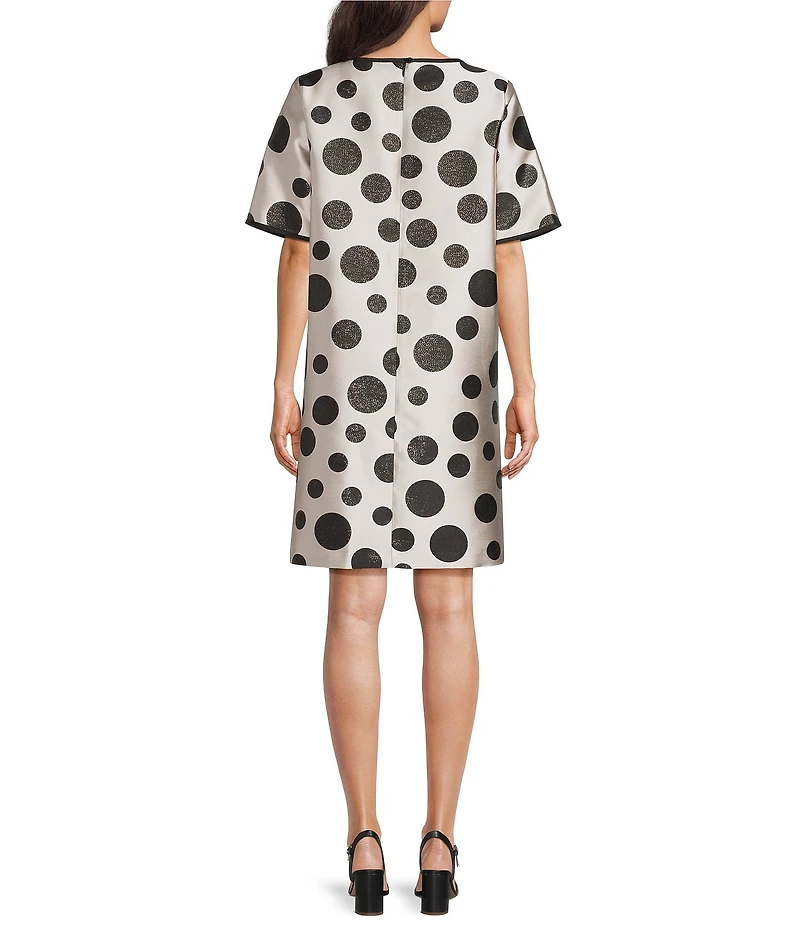 Caroline Rose Thalia Graphic Dot Jacquard Scoop Neck Elbow Sleeve Shift Dress