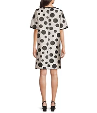 Caroline Rose Thalia Graphic Dot Jacquard Scoop Neck Elbow Sleeve Shift Dress