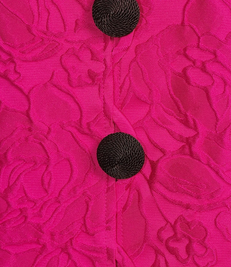 Caroline Rose Tonal Garden Floral Cloque Mandarin Collar Cuffed Bracelet Sleeve Boxy Statement Jacket