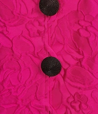 Caroline Rose Tonal Garden Floral Cloque Mandarin Collar Cuffed Bracelet Sleeve Boxy Statement Jacket