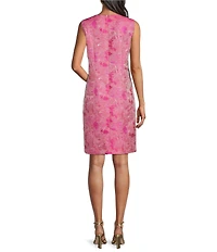 Caroline Rose Tonal Shimmer Jacquard Round Neck Sleeveless Sheath Dress