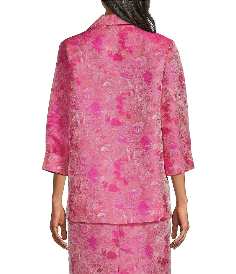 Caroline Rose Tonal Shimmer Jacquard Spread Collar Cuffed Bracelet Sleeve Open-Front Statement Jacket