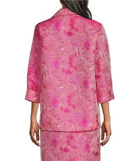 Caroline Rose Tonal Shimmer Jacquard Spread Collar Cuffed Bracelet Sleeve Open-Front Statement Jacket
