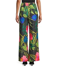 Caroline Rose Tropical Sunset Floral Print Elastic Waist Wide Leg Pants