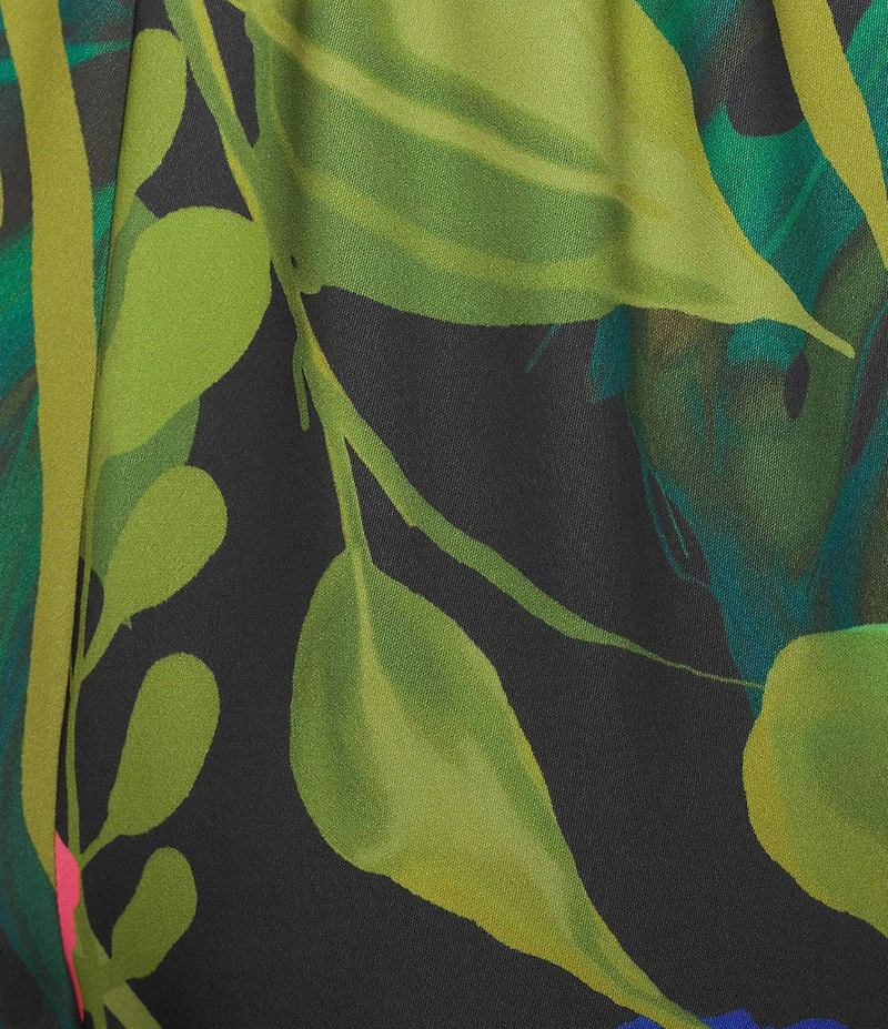 Caroline Rose Tropical Sunset Floral Print Elastic Waist Wide Leg Pants
