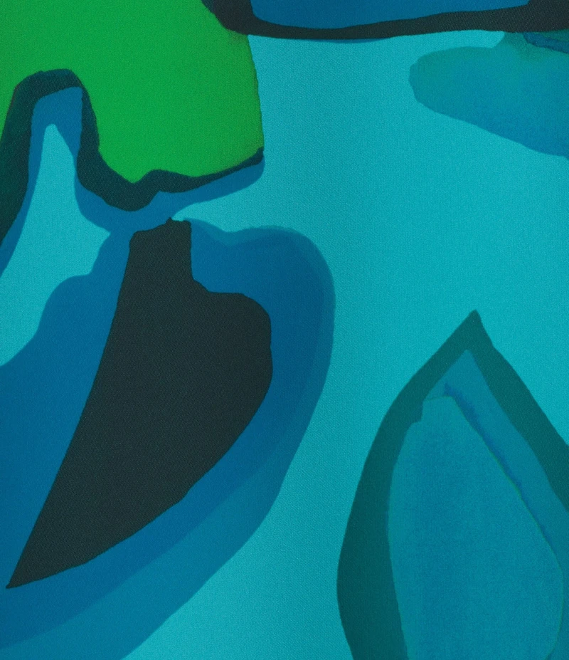 Caroline Rose Valentina Copa Abstract Floral Print Matte Crepe V-Neck 3/4 Bell Sleeve A-Line Dress